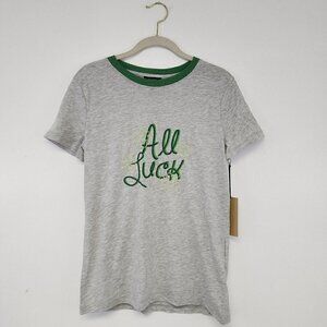 NWT Halogen St. Patricks Day All Luck T-Shirt Grey & Green Tee Medium